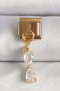 Mey İthalat® 316L Çelik Gold Renk Sallantı Zirkon Taşlı Kurdele Model Nomination Charm
