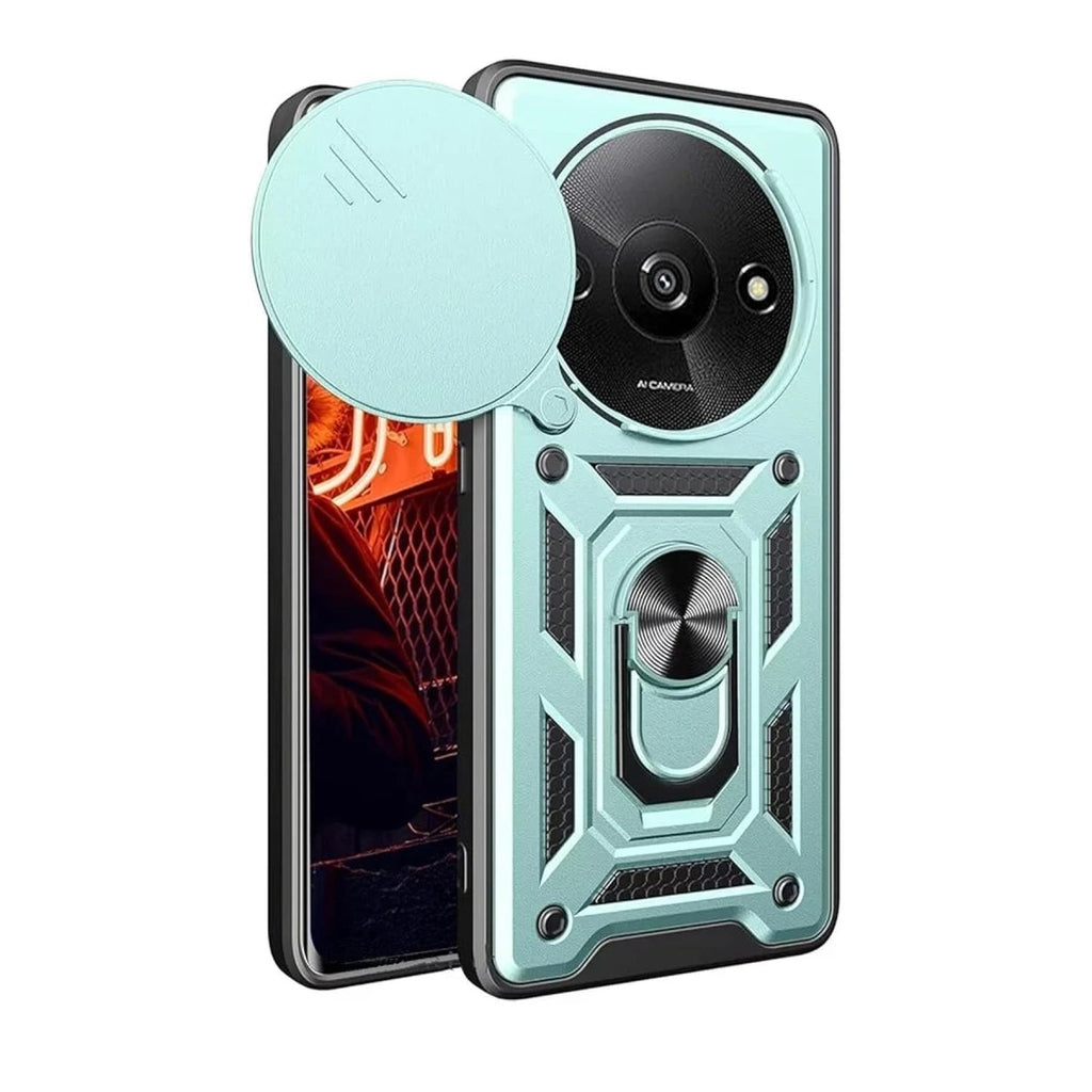 Mey İthalat® Redmi A3 4G Kılıf Pars Lens Yüzüklü Silikon - Yeşil