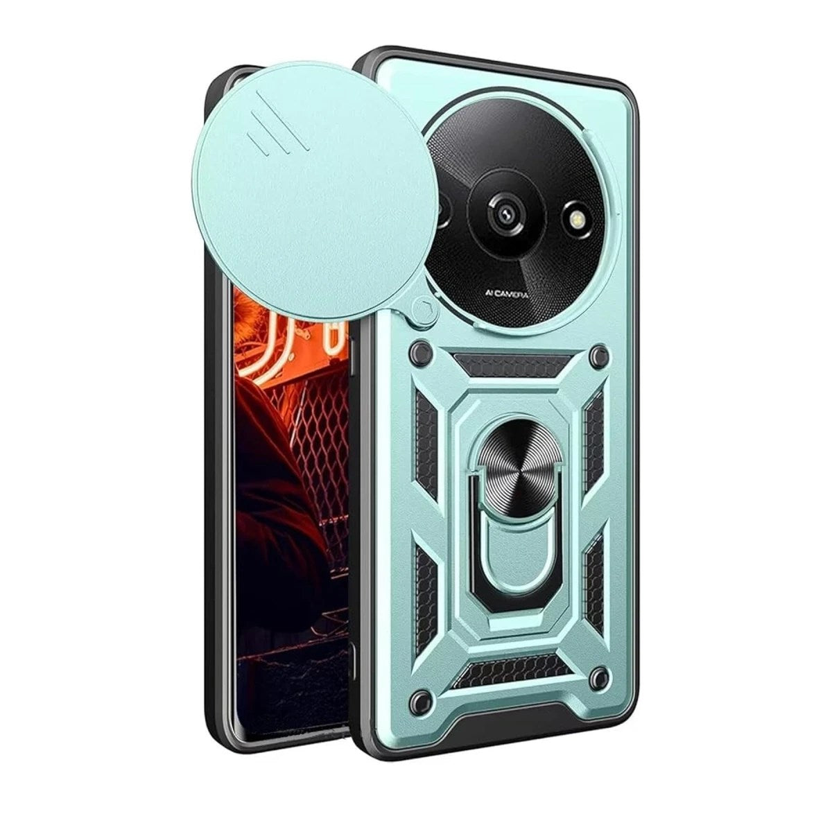 Mey İthalat® Redmi A3 4G Kılıf Pars Lens Yüzüklü Silikon - Yeşil