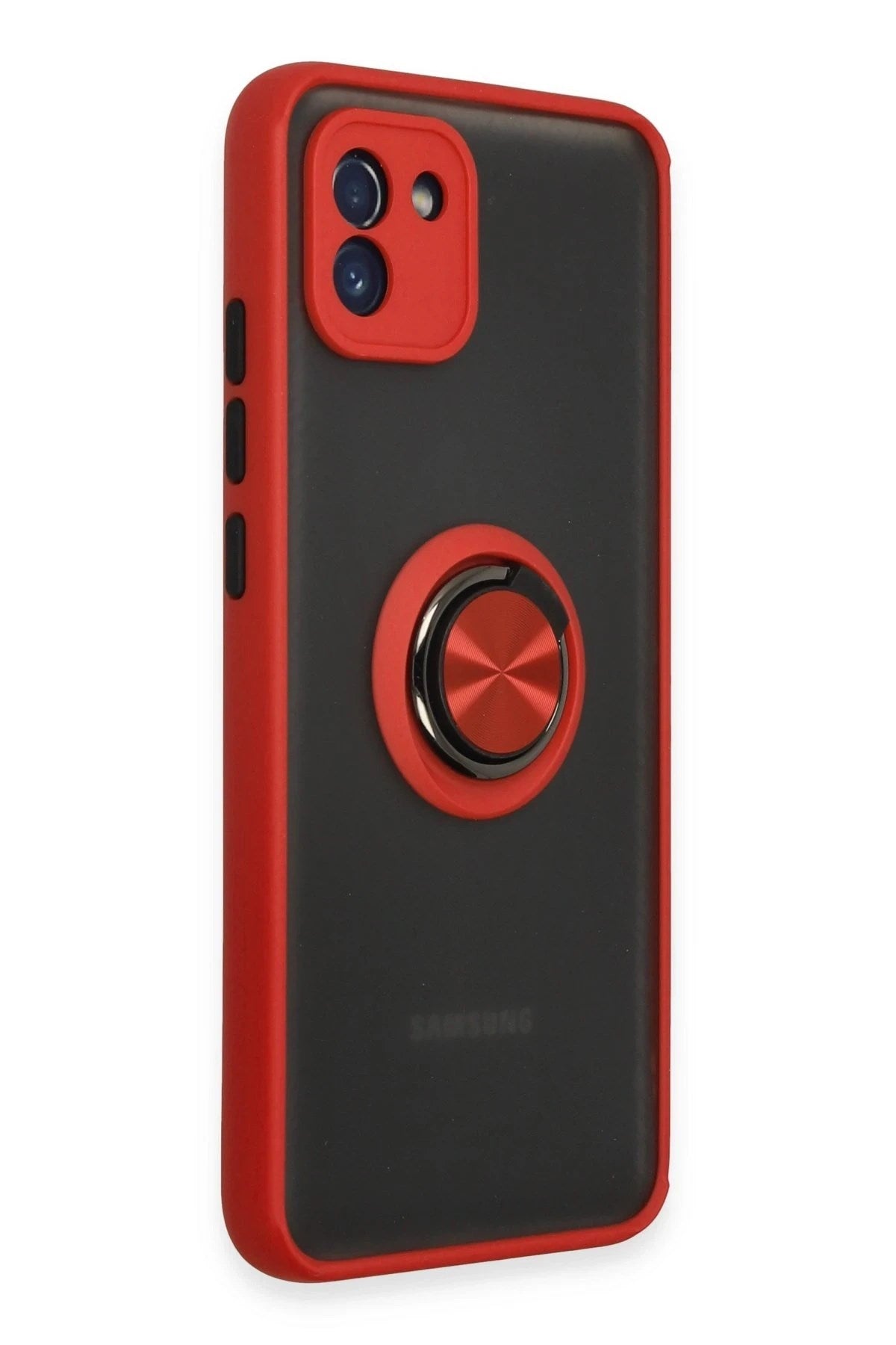 Mey İthalat® Samsung Galaxy A03 Kılıf Montreal Yüzüklü Silikon Kapak - Kırmızı