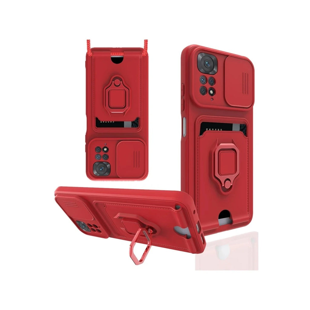 Mey İthalat® Redmi Note 11 Pro Kılıf Zuma Kartvizitli Yüzüklü Silikon - Kırmızı