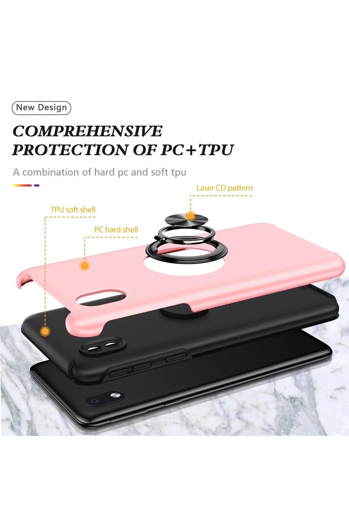 Mey İthalat® Samsung Galaxy A01 Core Kılıf Elit Yüzüklü Kapak - Pembe