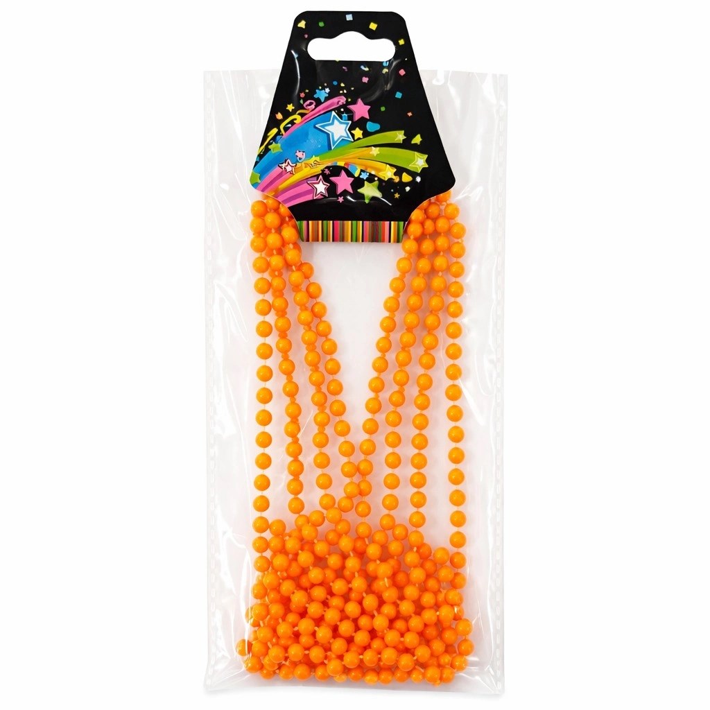 Mey İthalat® Neon Turuncu Boncuk Kolye 80 cm – Retro 80’ler 90’lar Parti Aksesuarı