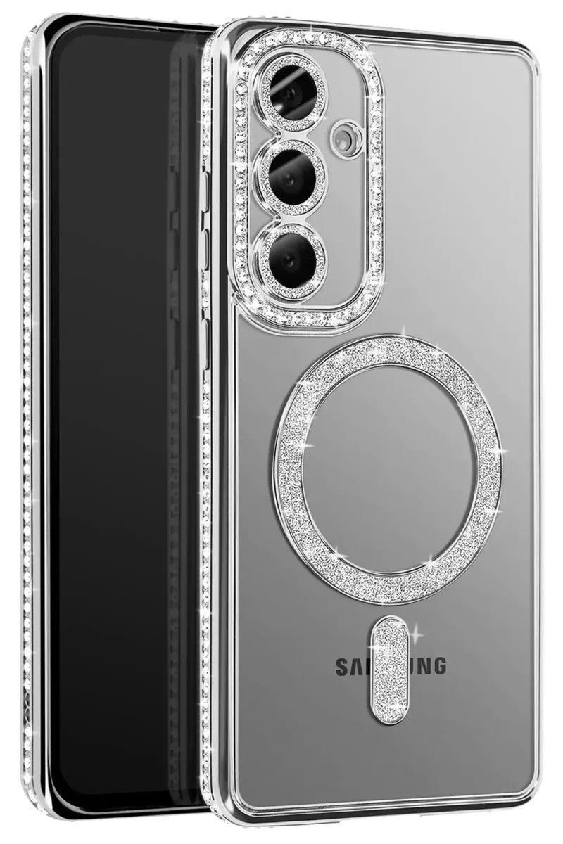 Mey İthalat® Samsung Galaxy A37 5G Joke Simli Magneticsafe Kılıf - Gümüş