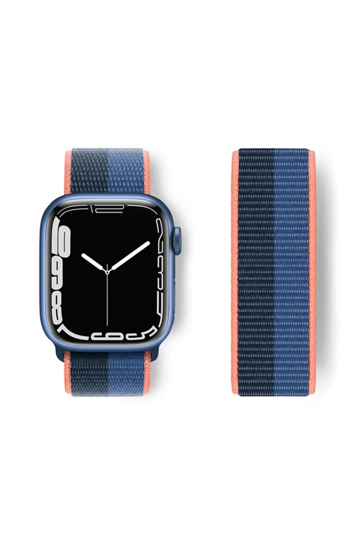 Mey İthalat® Watch 38mm Hasırlı Cırtcırtlı Kordon - Siyah-Mavi