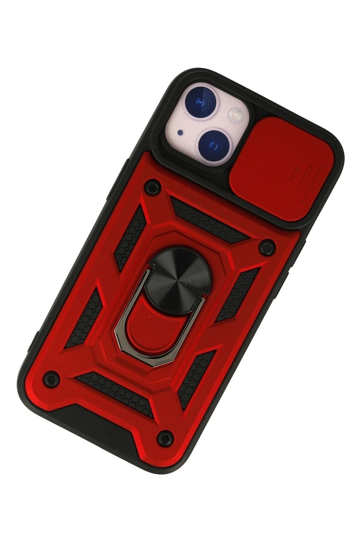 Mey İthalat® iPhone 13 Kılıf Pars Lens Yüzüklü Silikon - Kırmızı