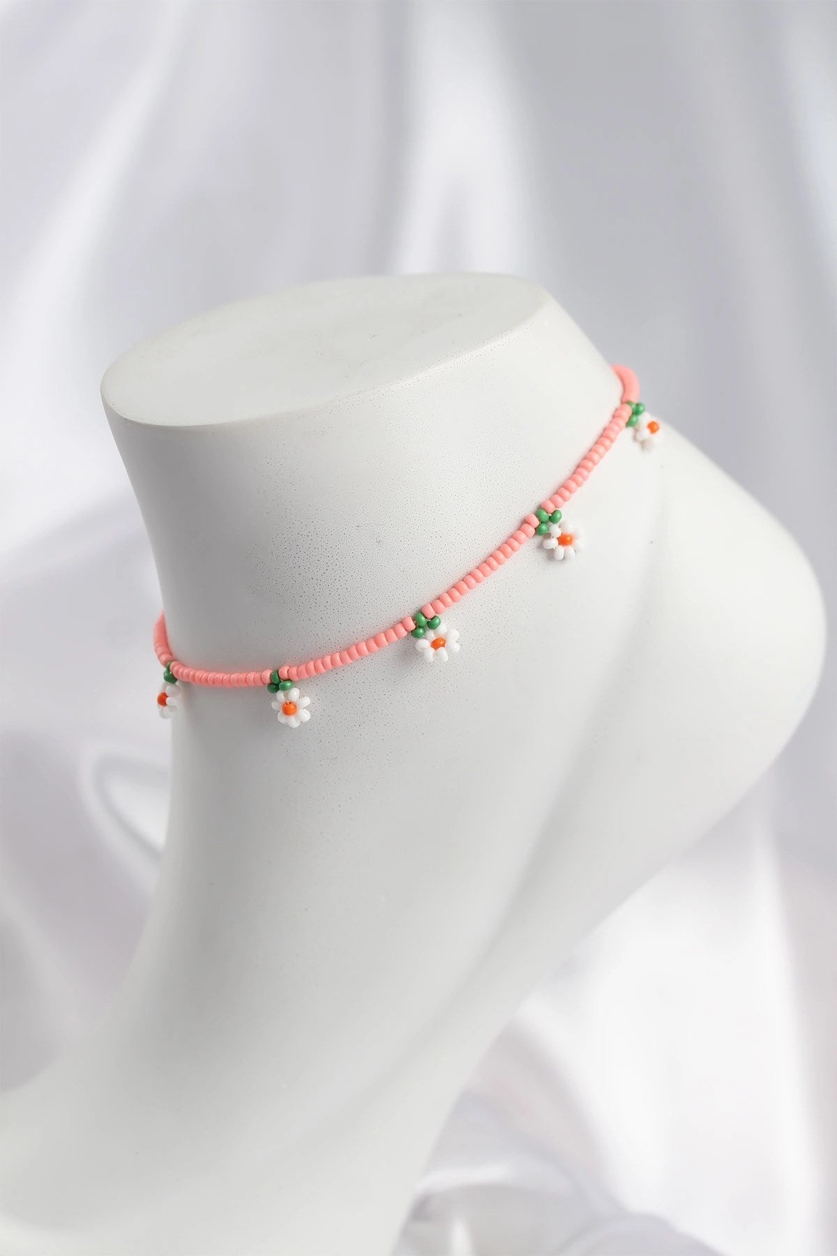 Mey İthalat® Pembe Renk Boncuklu Papatya Motifli Halhal