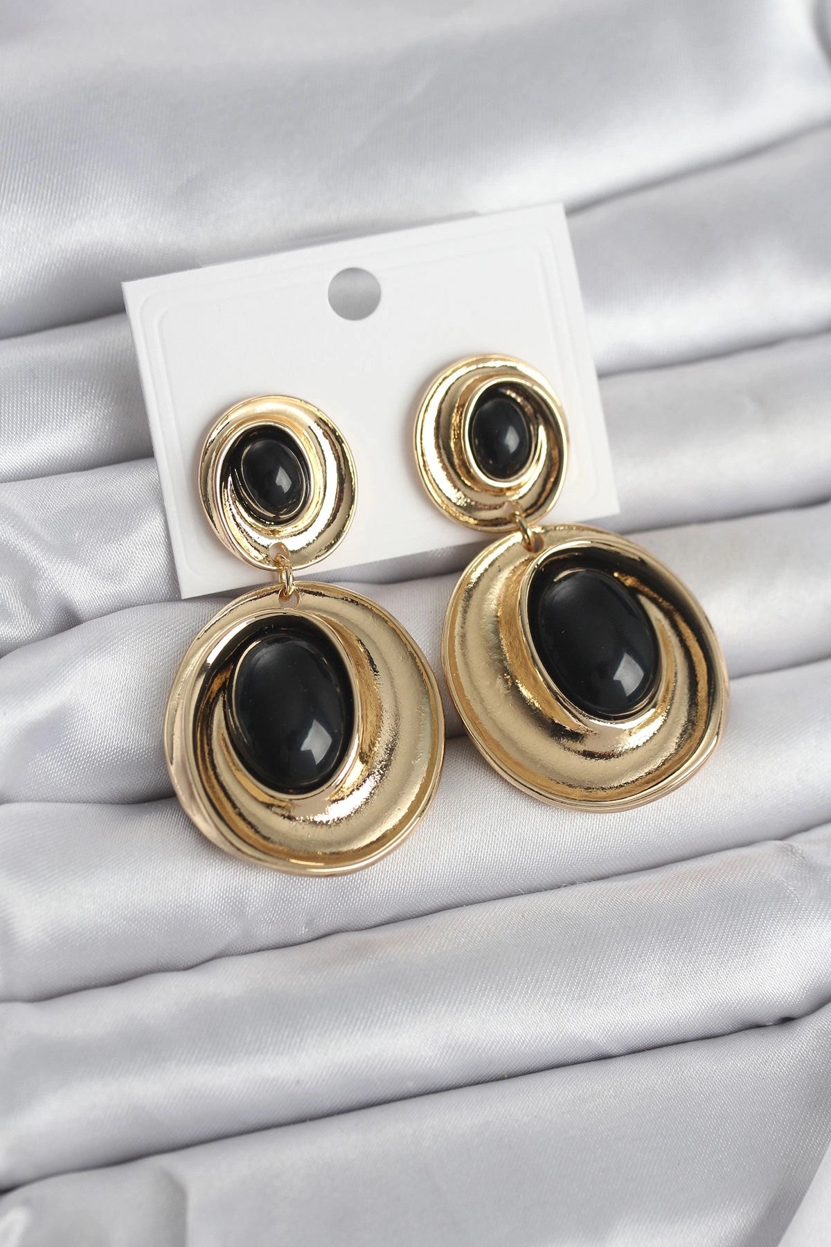 Mey İthalat® Siyah Sallantılı Damla Model Gold Renk Vintage Kadın Küpe