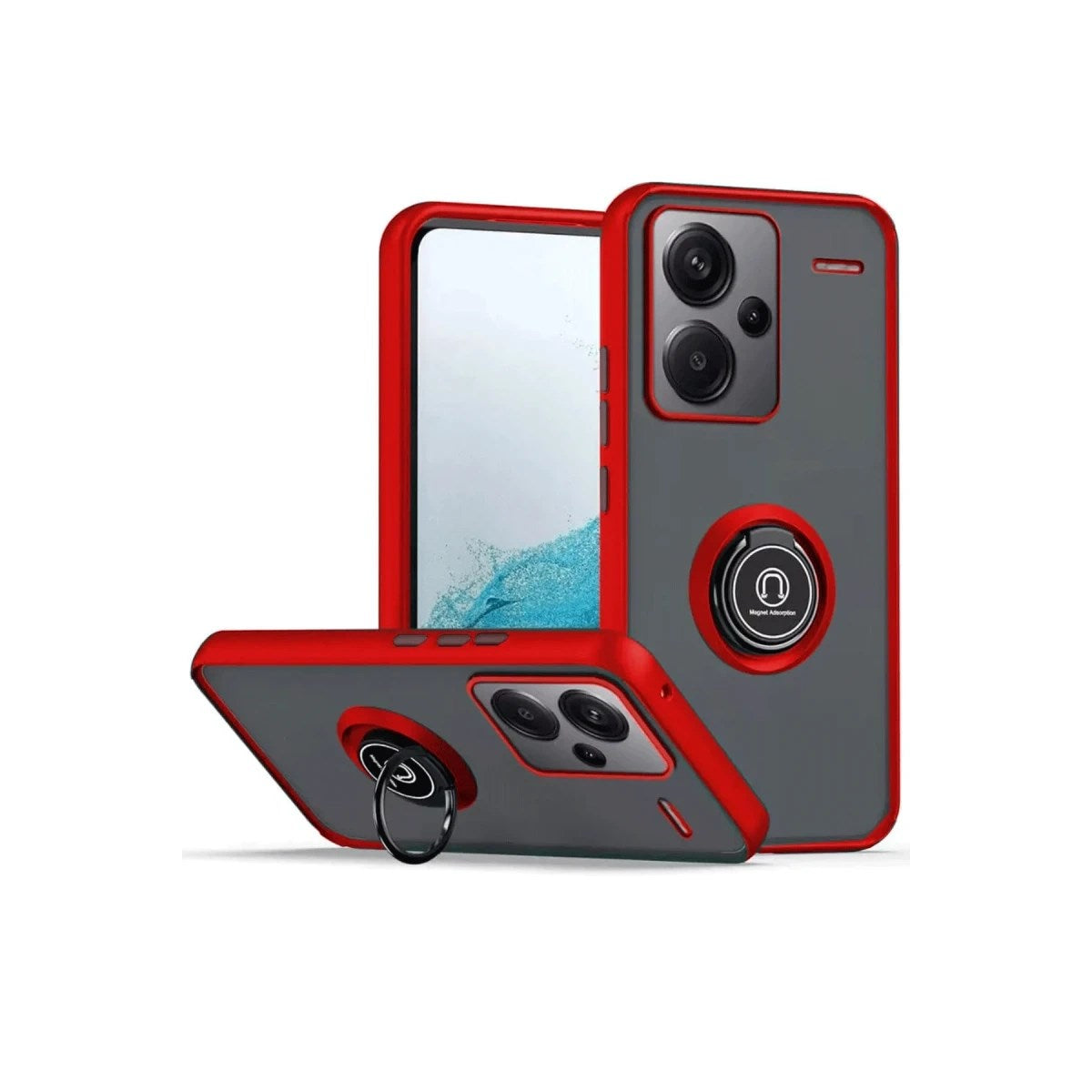 Mey İthalat® Redmi Note 13 Pro Plus Kılıf Montreal Yüzüklü Silikon Kapak - Kırmızı
