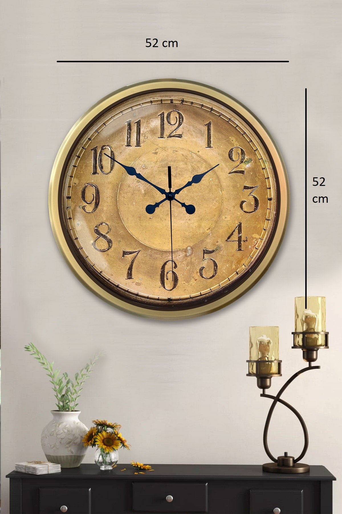 52 cm Eskitme Metal Retro Duvar Saati