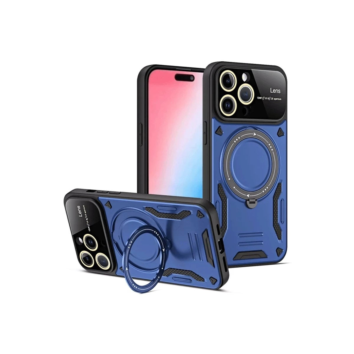 Mey İthalat® iPhone 15 Pro Max Joy Lens Standlı Kapak - Lacivert