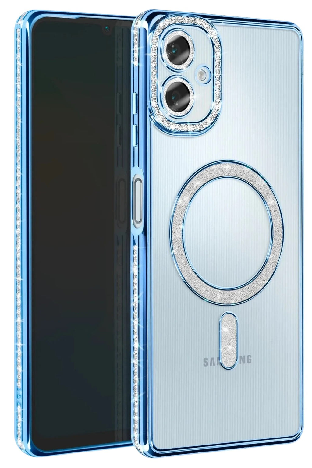 Mey İthalat® Samsung Galaxy A06 Joke Simli Magneticsafe Kılıf - Mavi