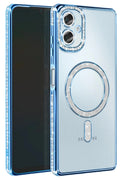 Mey İthalat® Samsung Galaxy A06 Joke Simli Magneticsafe Kılıf - Mavi
