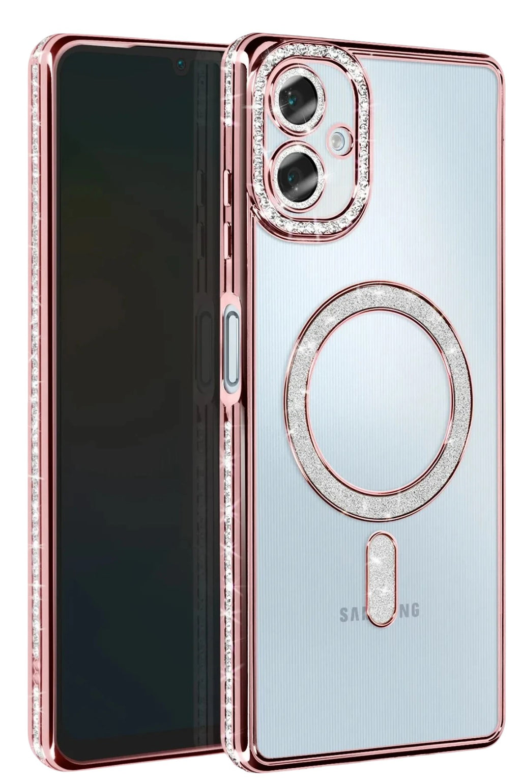 Mey İthalat® Samsung Galaxy A06 Joke Simli Magneticsafe Kılıf - Pembe