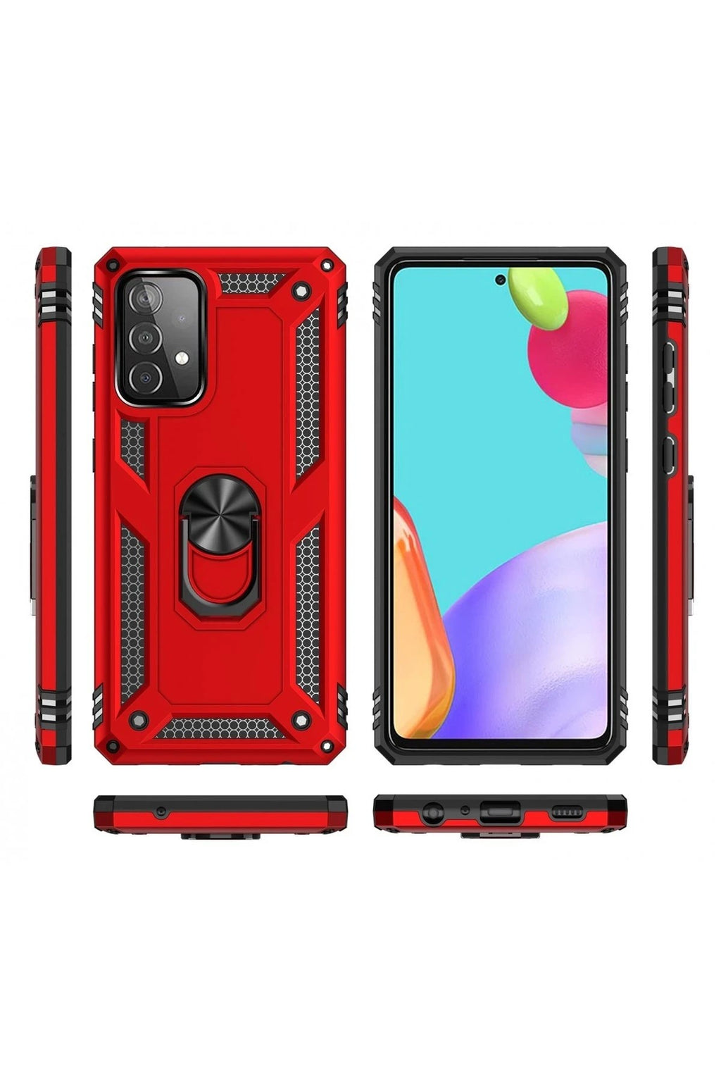 Mey İthalat® Samsung Galaxy A52 Kılıf Sofya Yüzüklü Silikon Kapak - Kırmızı