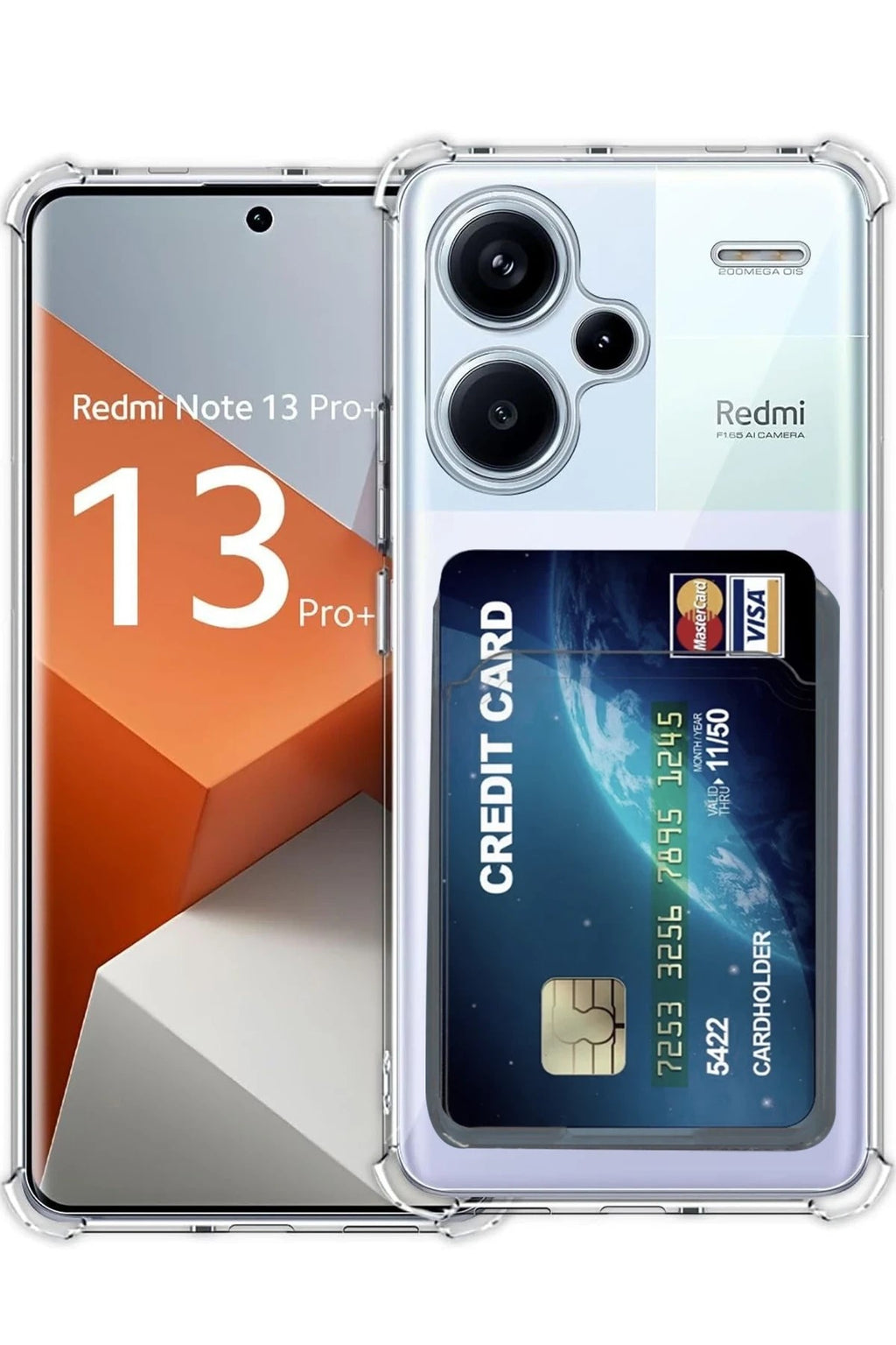 Mey İthalat® Redmi Note 13 Pro Plus Kılıf Kart Şeffaf Silikon - Şeffaf