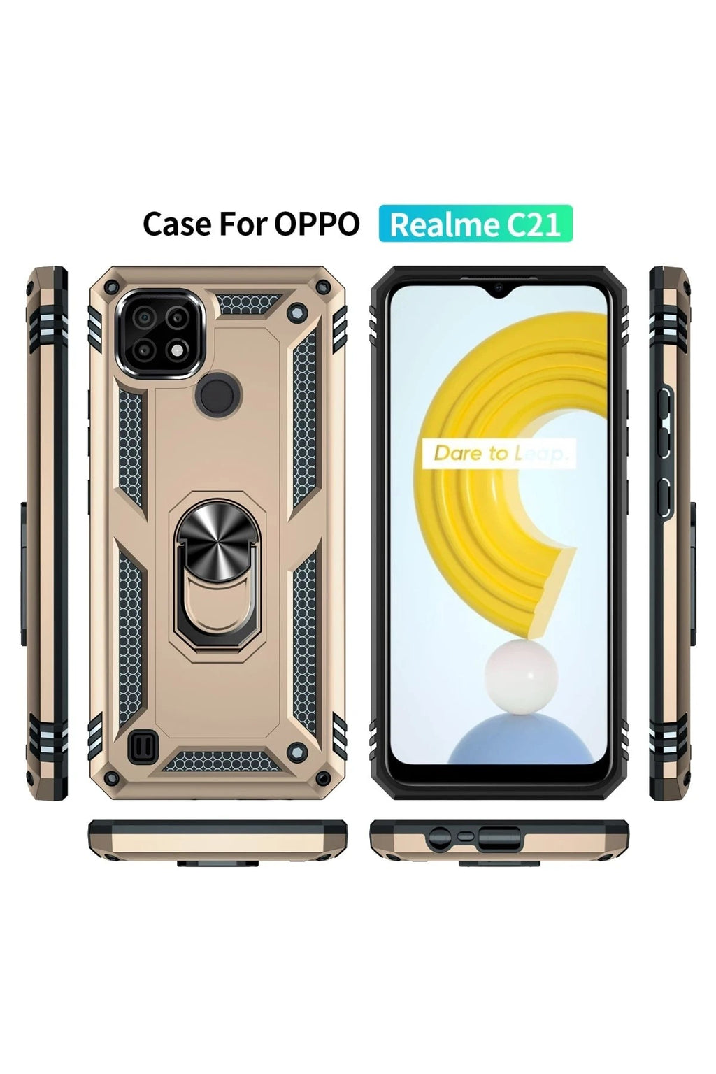Mey İthalat® Realme C21 Kılıf Sofya Yüzüklü Silikon Kapak - Gold