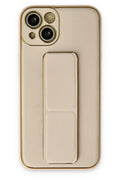Mey İthalat® iPhone 14 Plus Kılıf Coco Deri Standlı Kapak - Gold