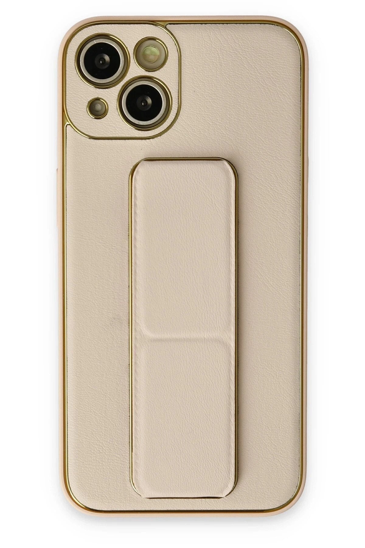 Mey İthalat® iPhone 14 Plus Kılıf Coco Deri Standlı Kapak - Gold