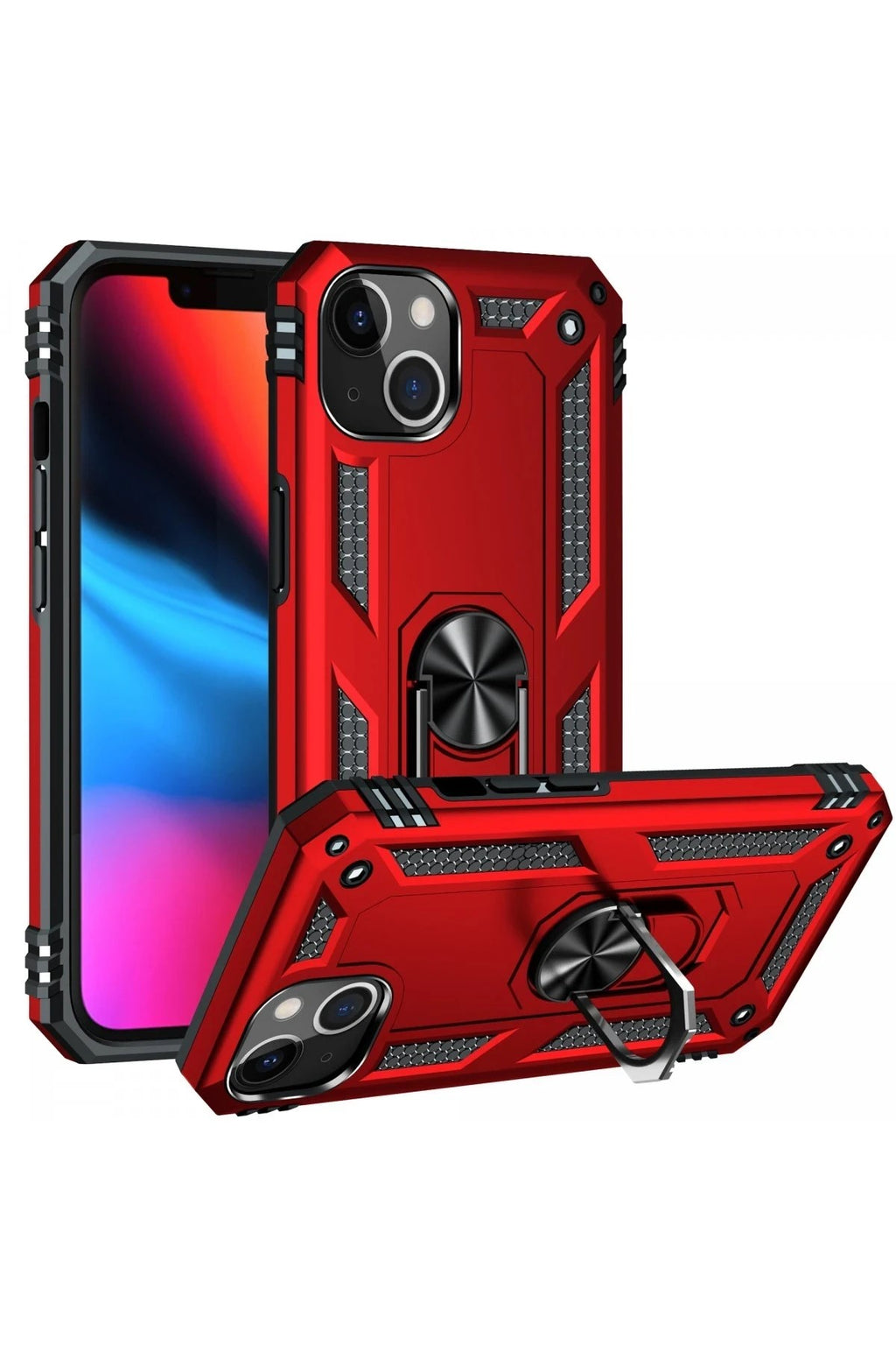 Mey İthalat® iPhone 14 Plus Kılıf Sofya Yüzüklü Silikon Kapak - Kırmızı