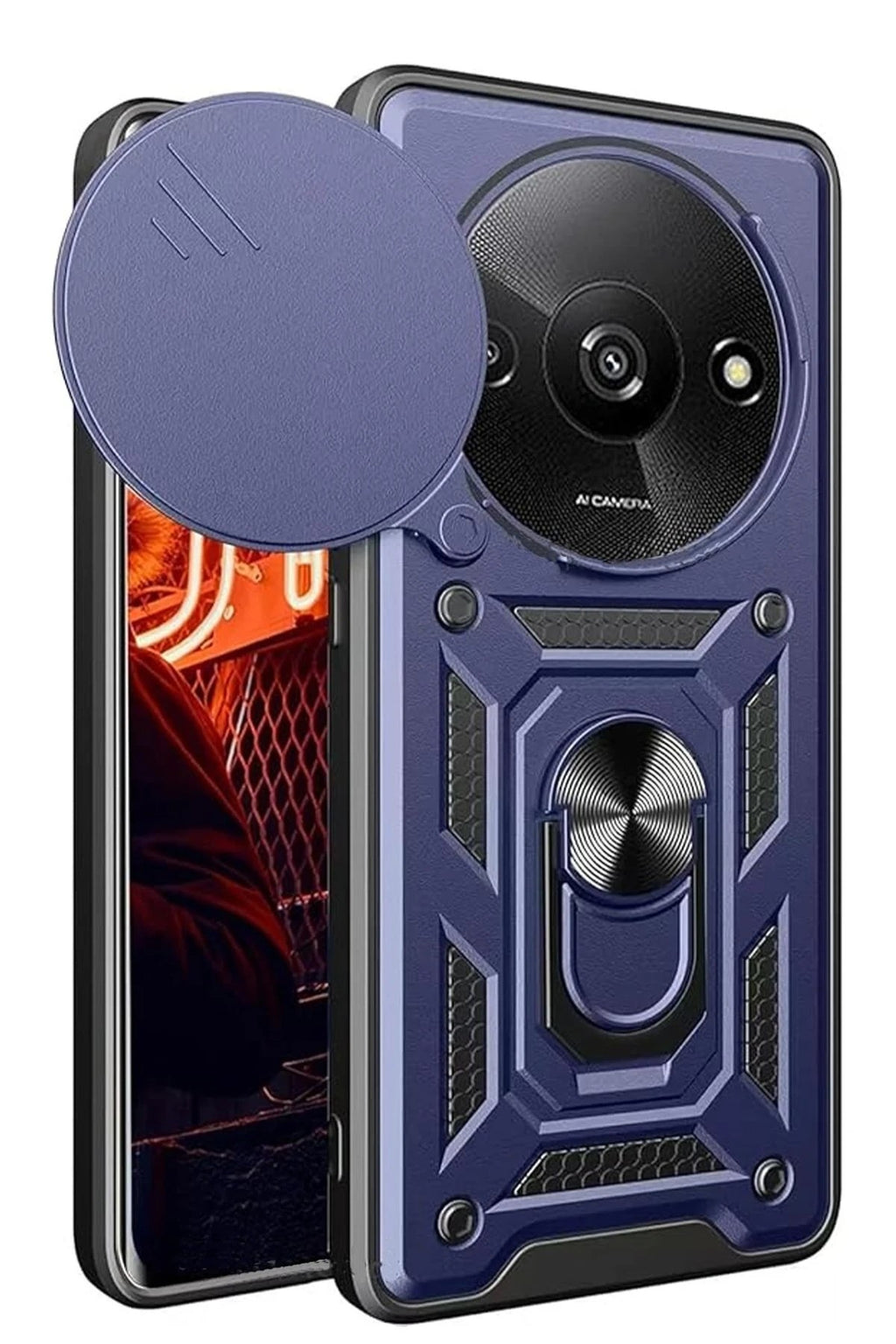 Mey İthalat® Redmi A3 4G Kılıf Pars Lens Yüzüklü Silikon - Lacivert