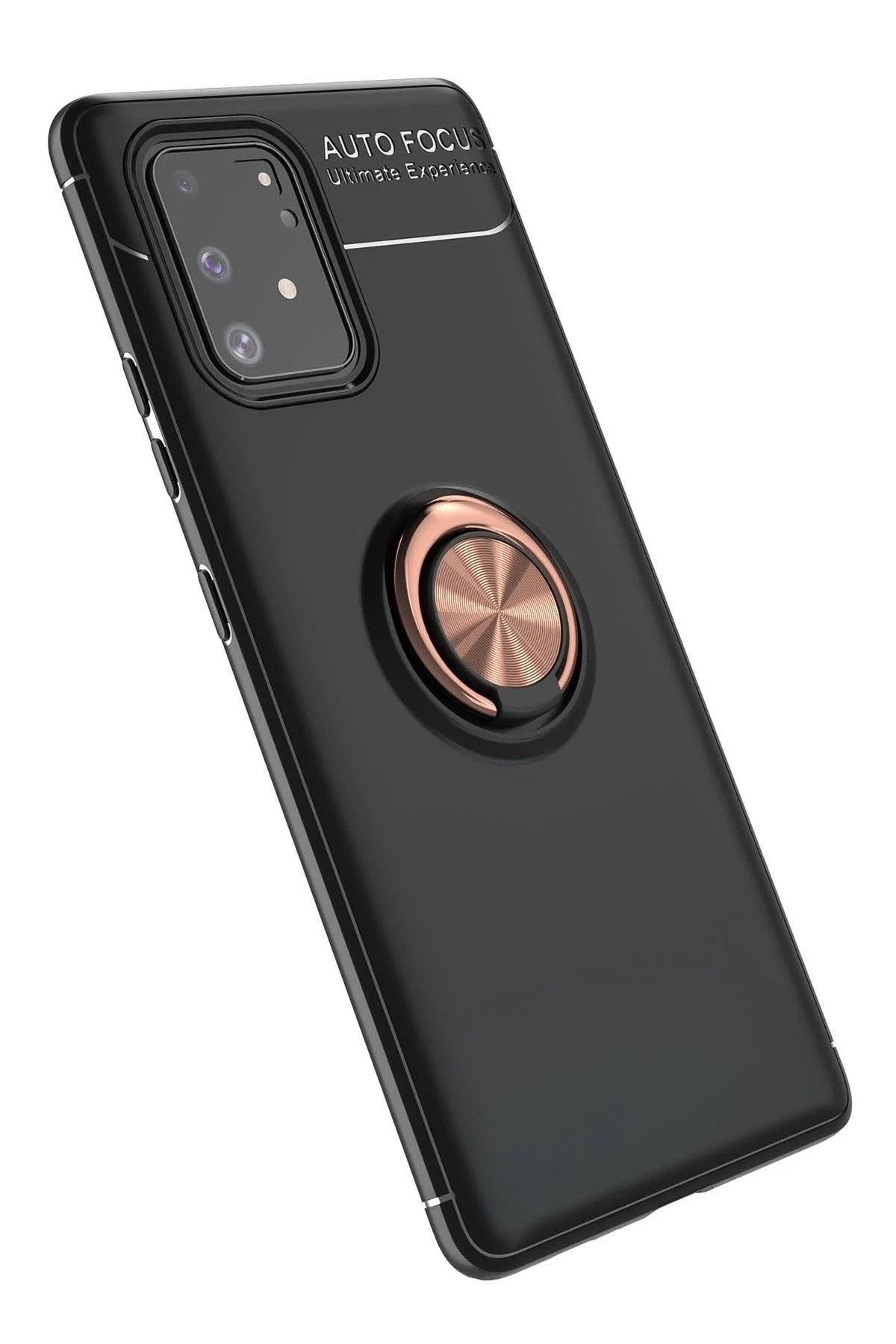 Mey İthalat® Samsung Galaxy A91 / S10 Lite Kılıf Range Yüzüklü Silikon - Siyah-Gold