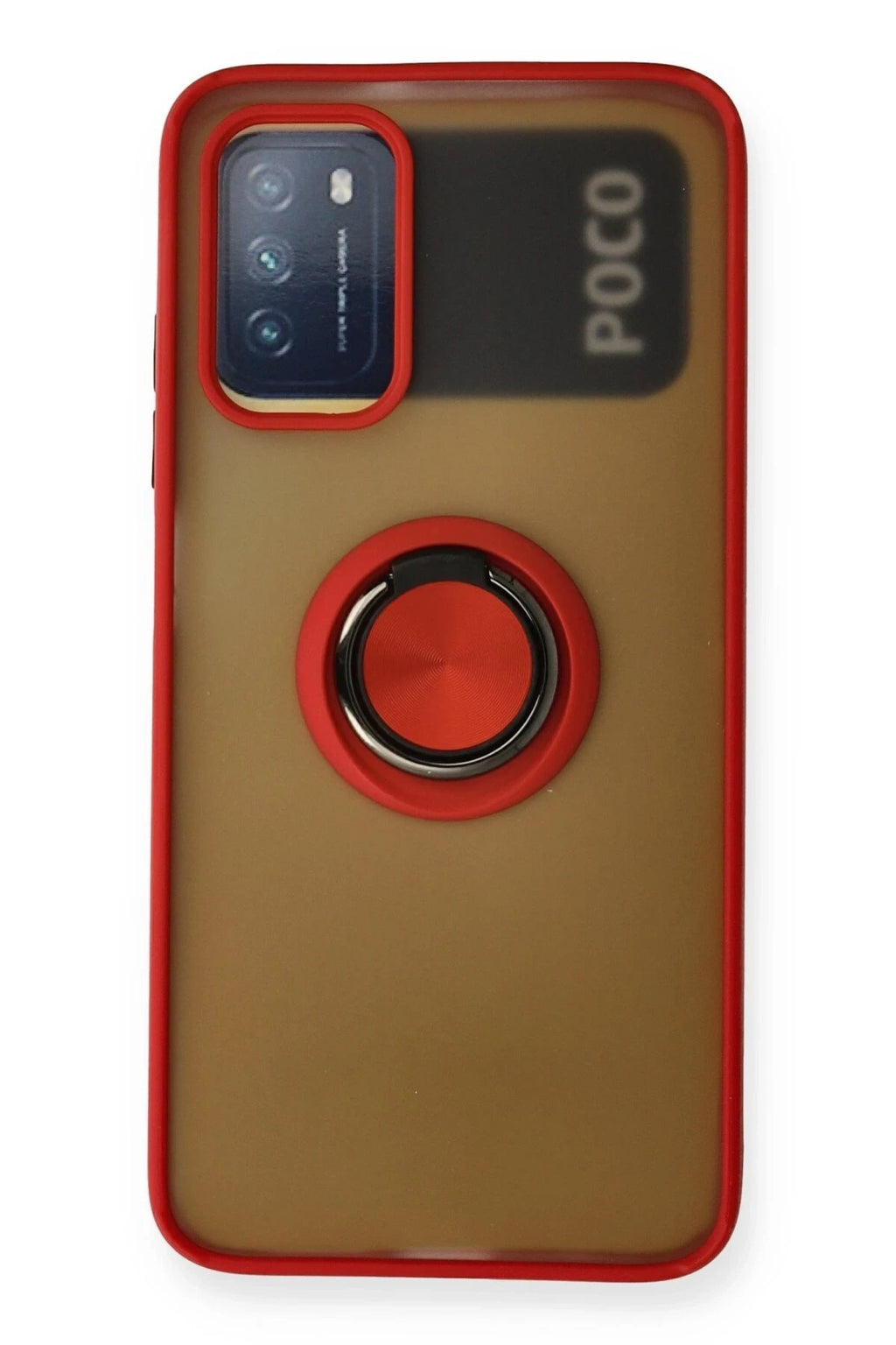 Mey İthalat® Redmi 9T Kılıf Montreal Yüzüklü Silikon Kapak - Kırmızı