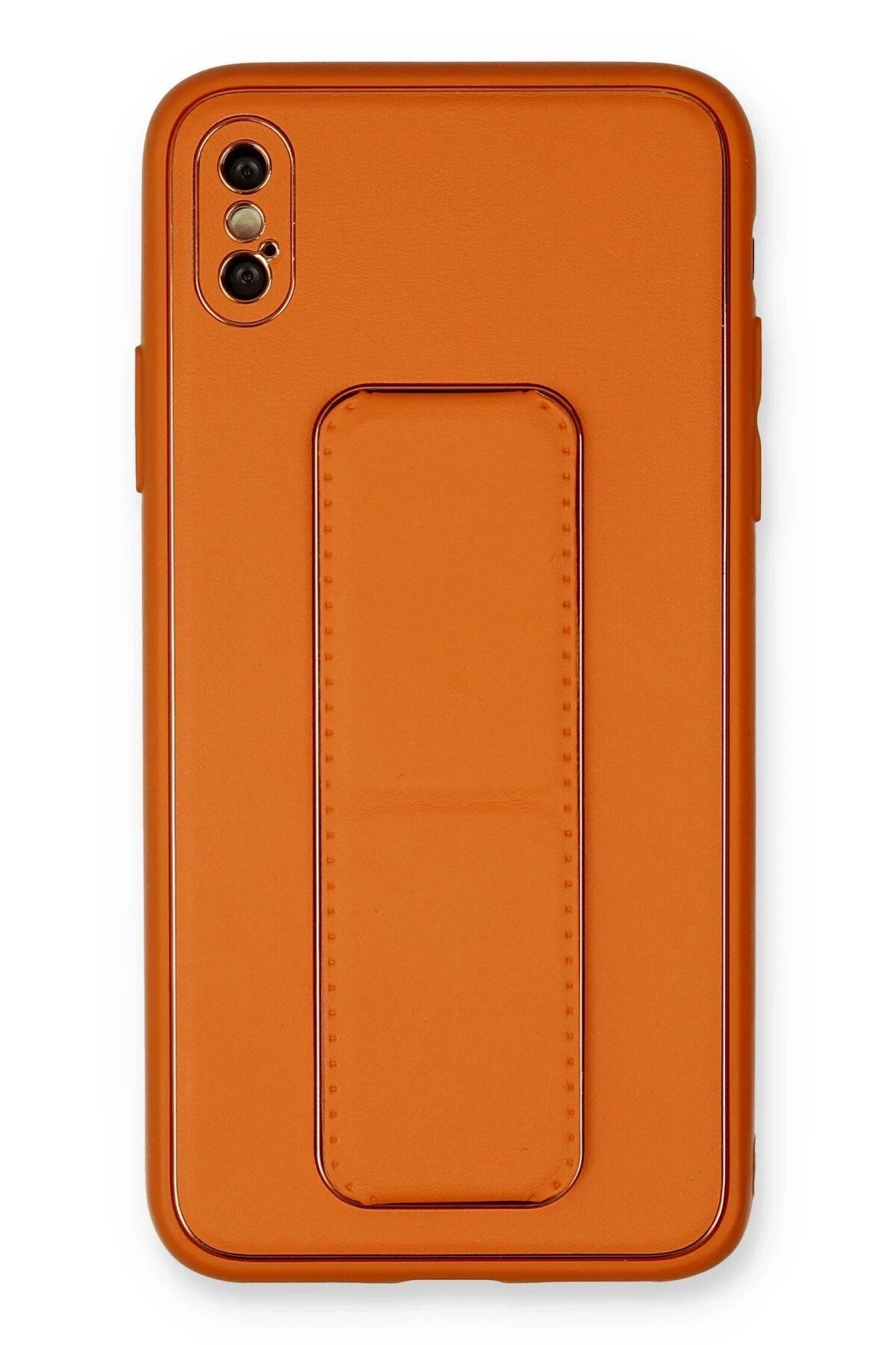 Mey İthalat® iPhone XS Max Kılıf Coco Deri Standlı Kapak - Turuncu