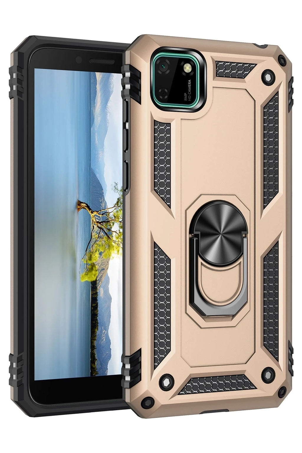 Mey İthalat® Huawei Y5P Kılıf Sofya Yüzüklü Silikon Kapak - Gold