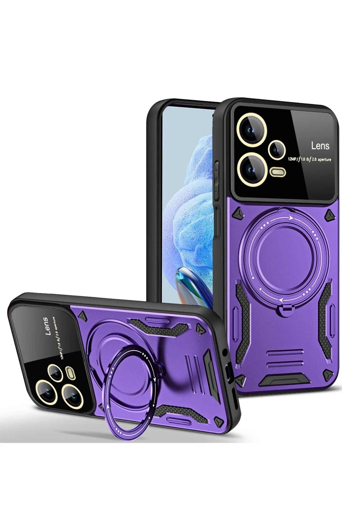 Mey İthalat® Redmi Note 12 Pro 5G Kılıf Joy Lens Standlı Kapak - Mor
