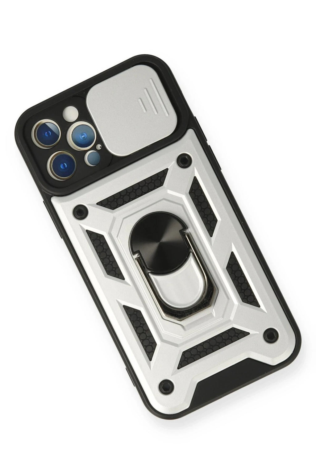 Mey İthalat® iPhone 12 Pro Kılıf Pars Lens Yüzüklü Silikon - Gümüş