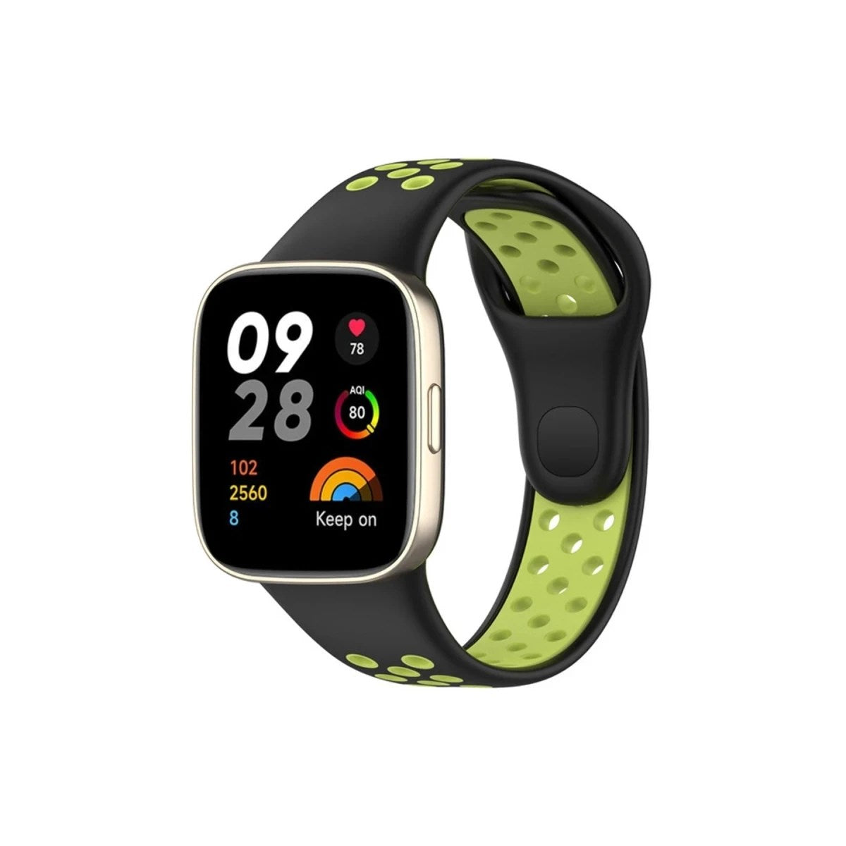 Mey İthalat® Redmi Watch 3 Spor Delikli Kordon - Siyah-Yeşil