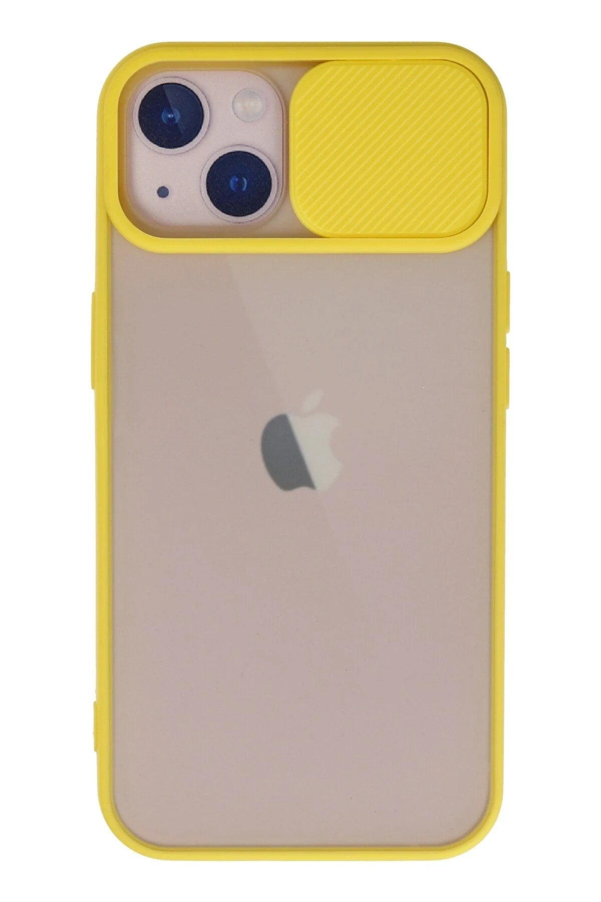 Mey İthalat® iPhone 13 Kılıf Palm Buzlu Kamera Sürgülü Silikon - Sarı