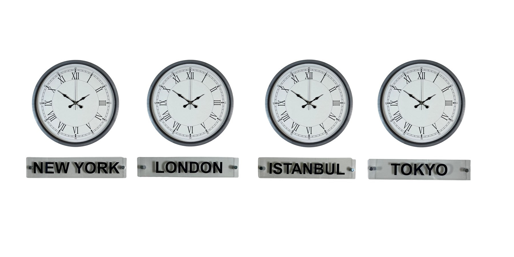 Gri 4’lü 36 Cm Tabelalı Dünya Saatleri