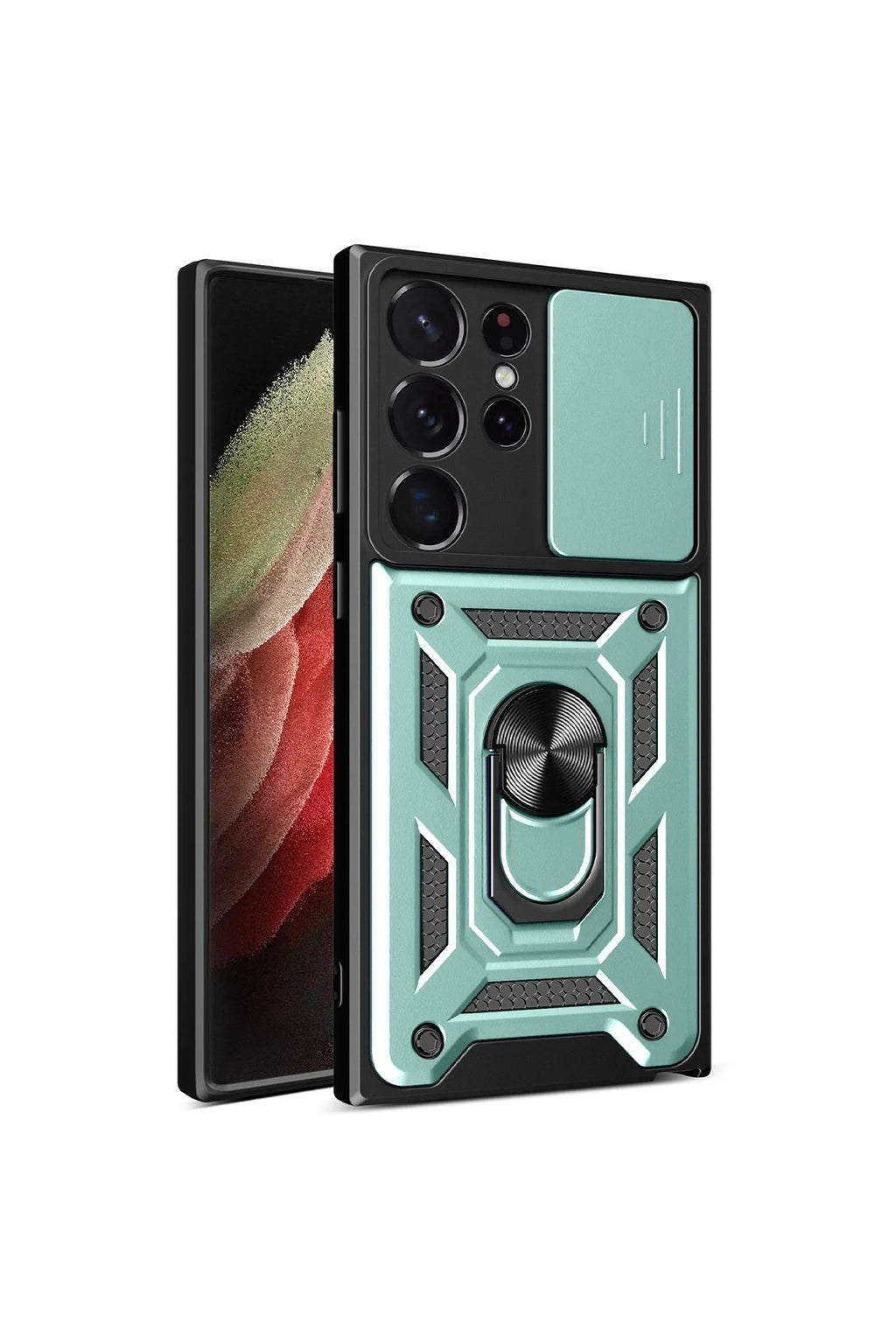 Mey İthalat® Samsung Galaxy S23 Ultra Kılıf Pars Lens Yüzüklü Silikon - Yeşil
