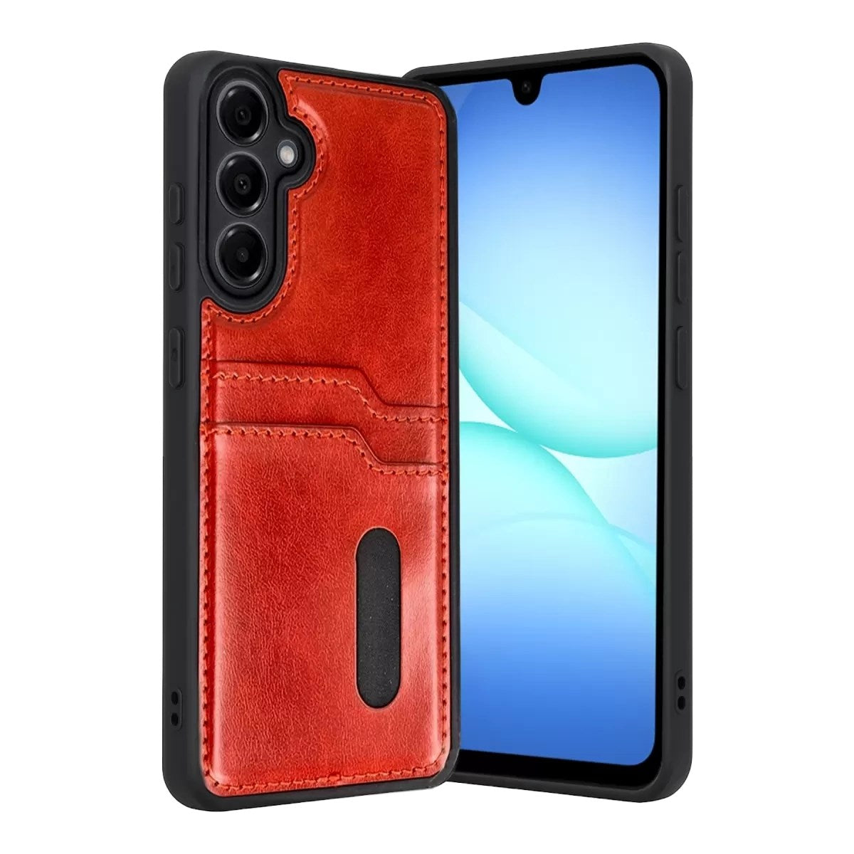 Mey İthalat® Samsung Galaxy A57 5G Sara Kartvizitli Deri Kılıf - Kırmızı