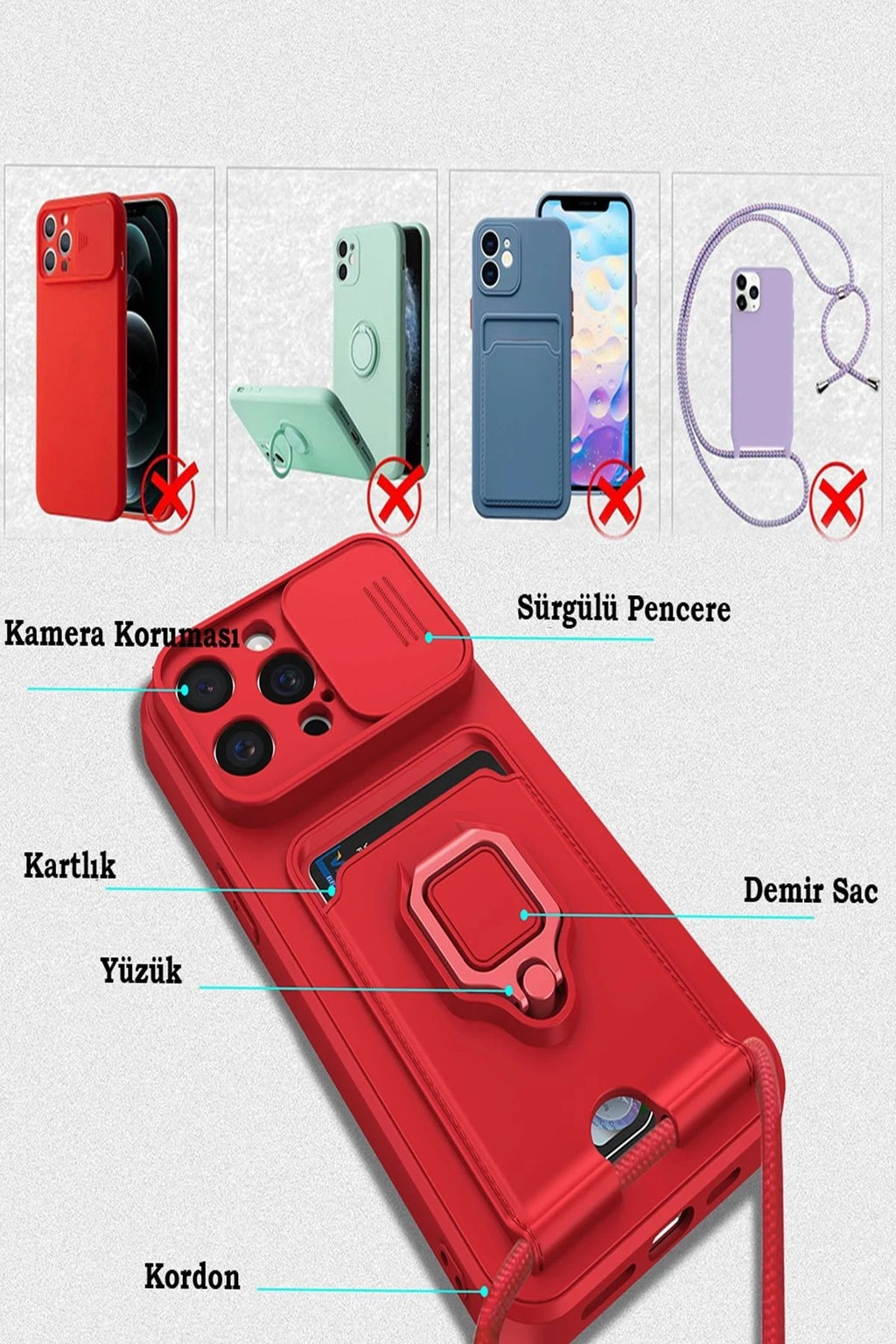 Mey İthalat® iPhone 15 Kılıf Zuma Kartvizitli Yüzüklü Silikon - Lila
