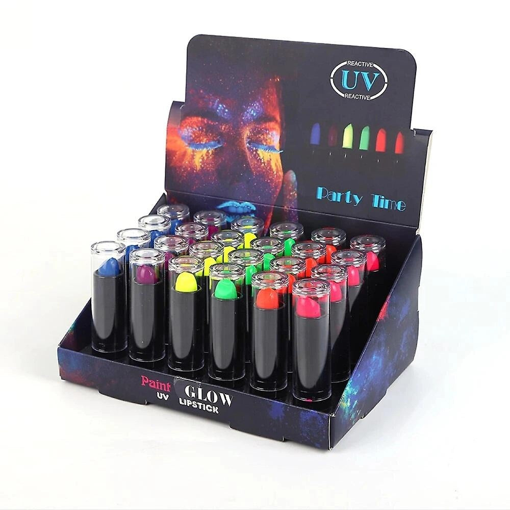 Mey İthalat® Karanlıkta Parlayan Yanan UV Neon Ruj Yüz Boyama 6 Adet 6 Renk