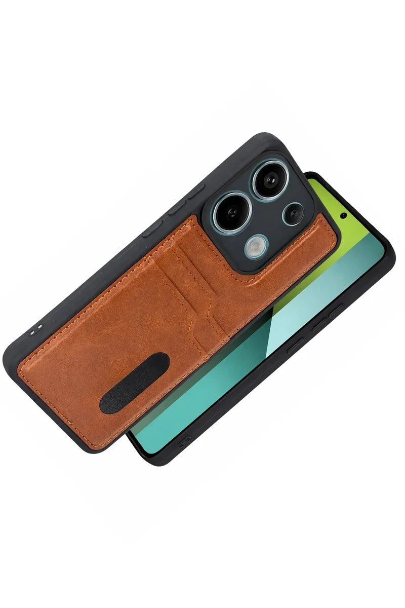 Mey İthalat® Redmi 15C 4G Sara Kartvizitli Deri Kılıf - Taba