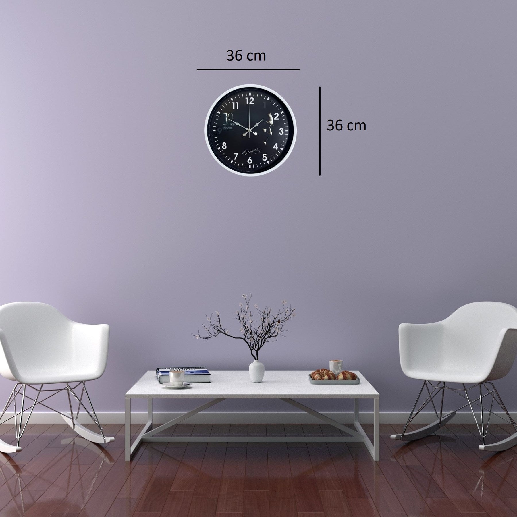 Beyaz 36 Cm Atatürk Modern Tasarım Duvar Saati