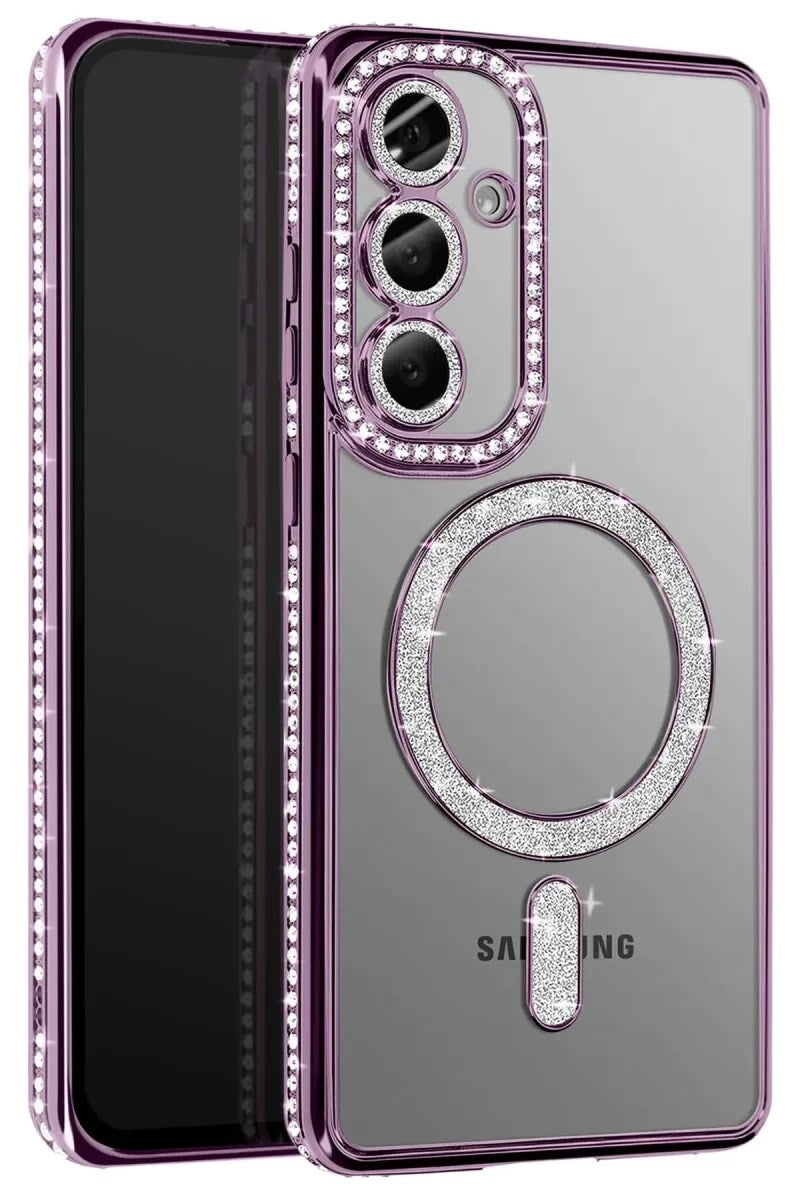 Mey İthalat® Samsung Galaxy A37 5G Joke Simli Magneticsafe Kılıf - Derin Mor