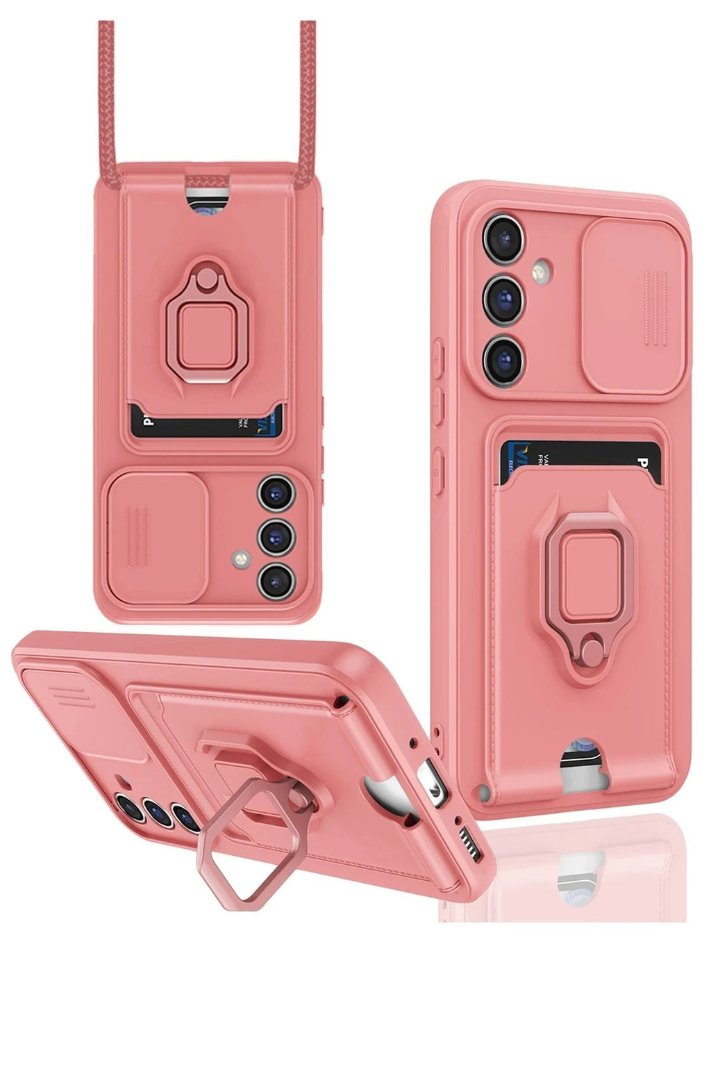 Mey İthalat® Samsung Galaxy A14 4G Kılıf Zuma Kartvizitli Yüzüklü Silikon - Pembe
