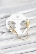 Mey İthalat® Kelebekli Model Pirinç Gold Renk Zincir Bağlantılı Ear Cuff Küpe Seti