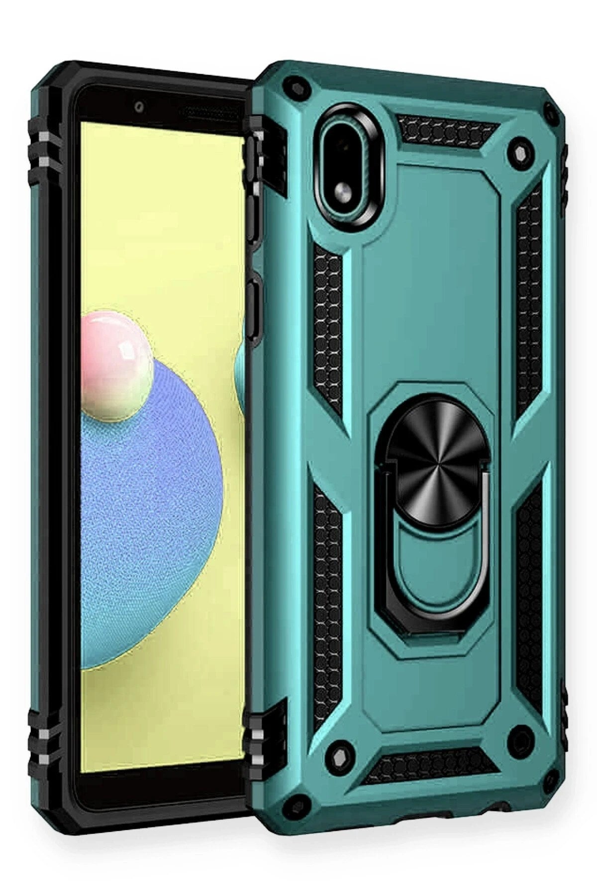 Mey İthalat® Samsung Galaxy A01 Core Kılıf Sofya Yüzüklü Silikon Kapak - Yeşil