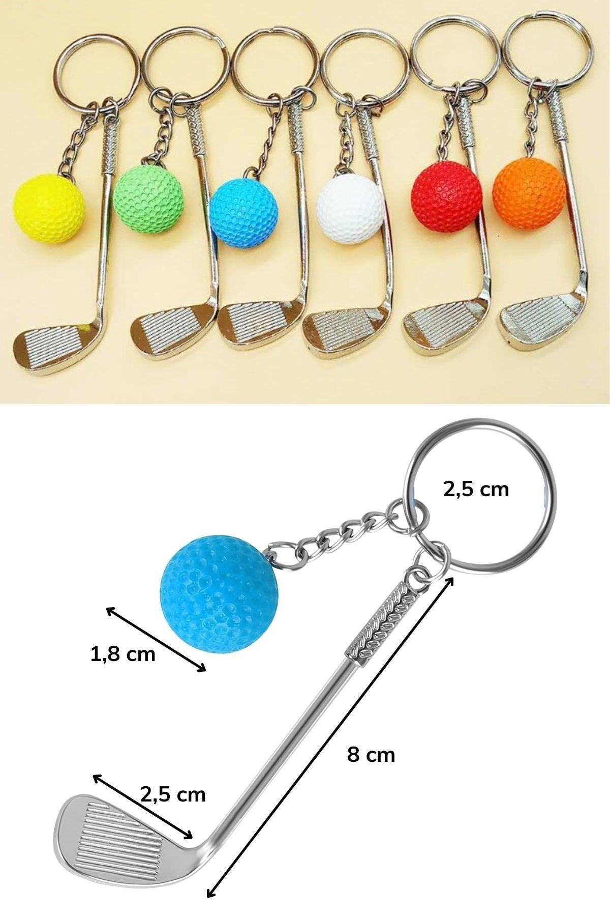 Gerçekçi Golf Tasarımlı Şık Anahtarlık Kolye Çanta Süsü Golf Keychain