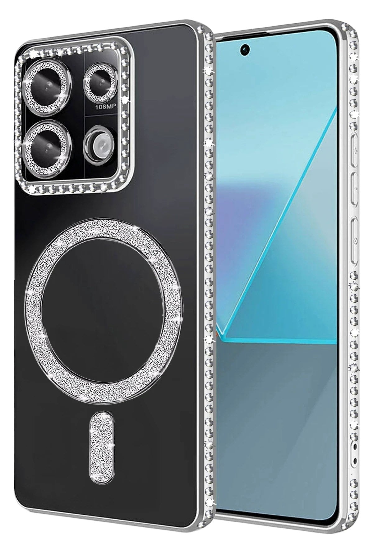 Mey İthalat® Redmi 13C Joke Simli Magneticsafe Kılıf - Gümüş