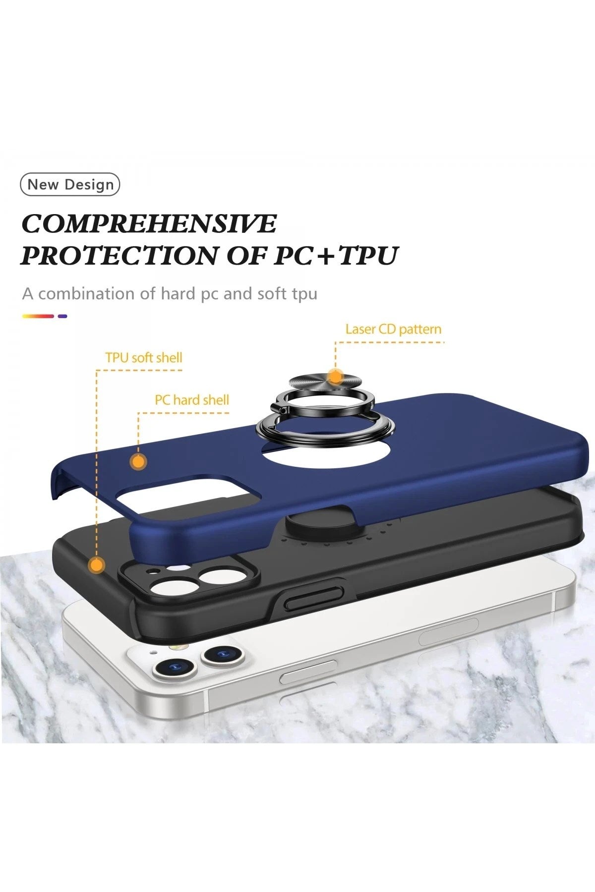 Mey İthalat® iPhone 12 Kılıf Elit Yüzüklü Kapak - Lacivert
