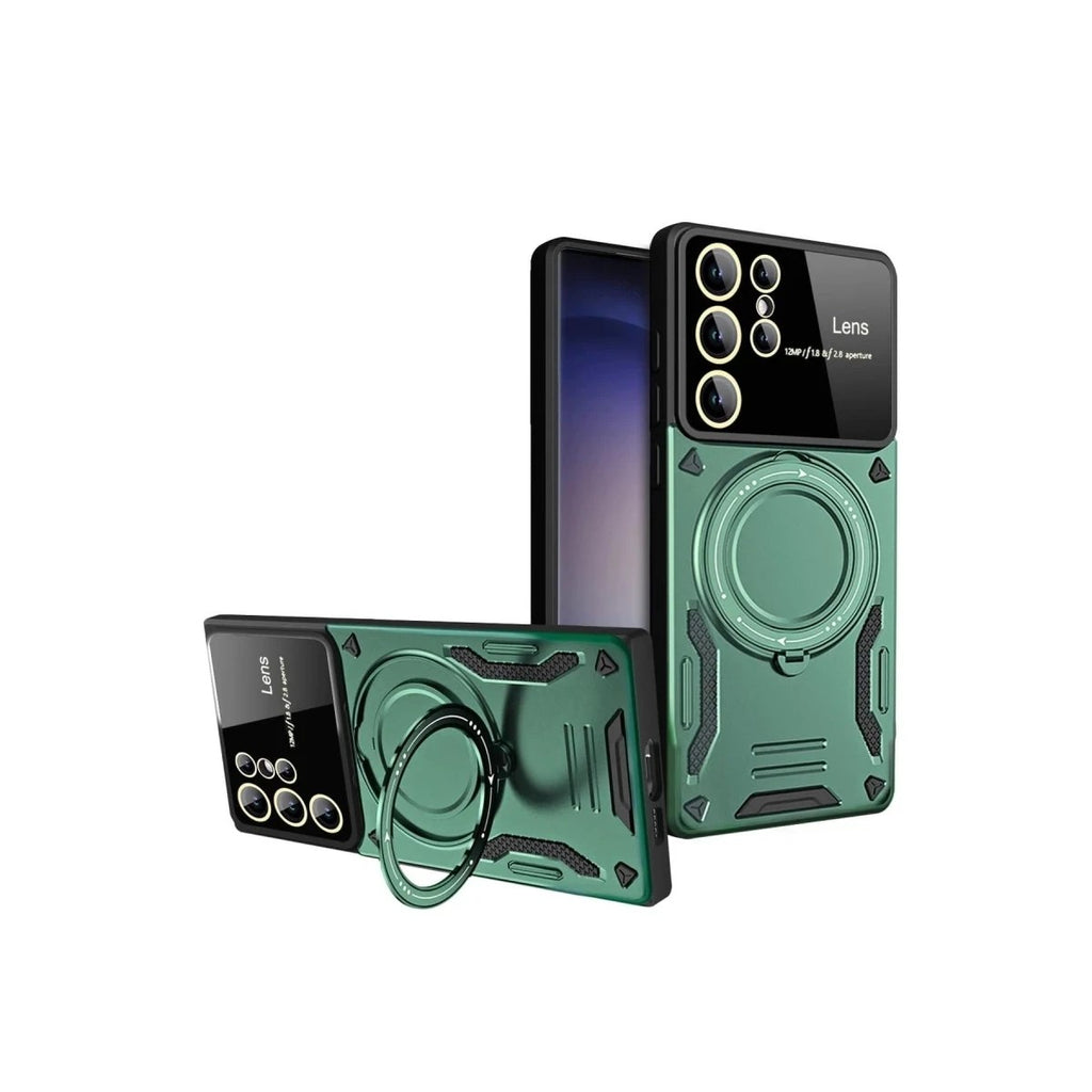 Mey İthalat® Samsung Galaxy S24 Ultra Kılıf Joy Lens Standlı Kapak - Koyu Yeşil