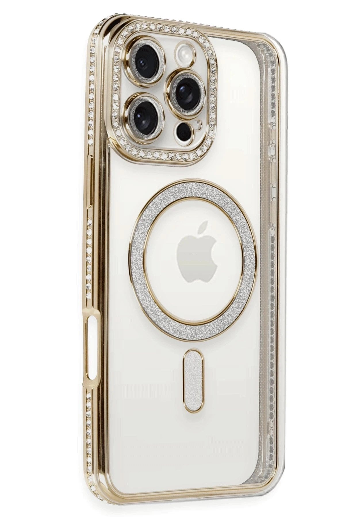 Mey İthalat® iPhone 16 Pro Kılıf Joke Simli Magneticsafe Kılıf - Gold