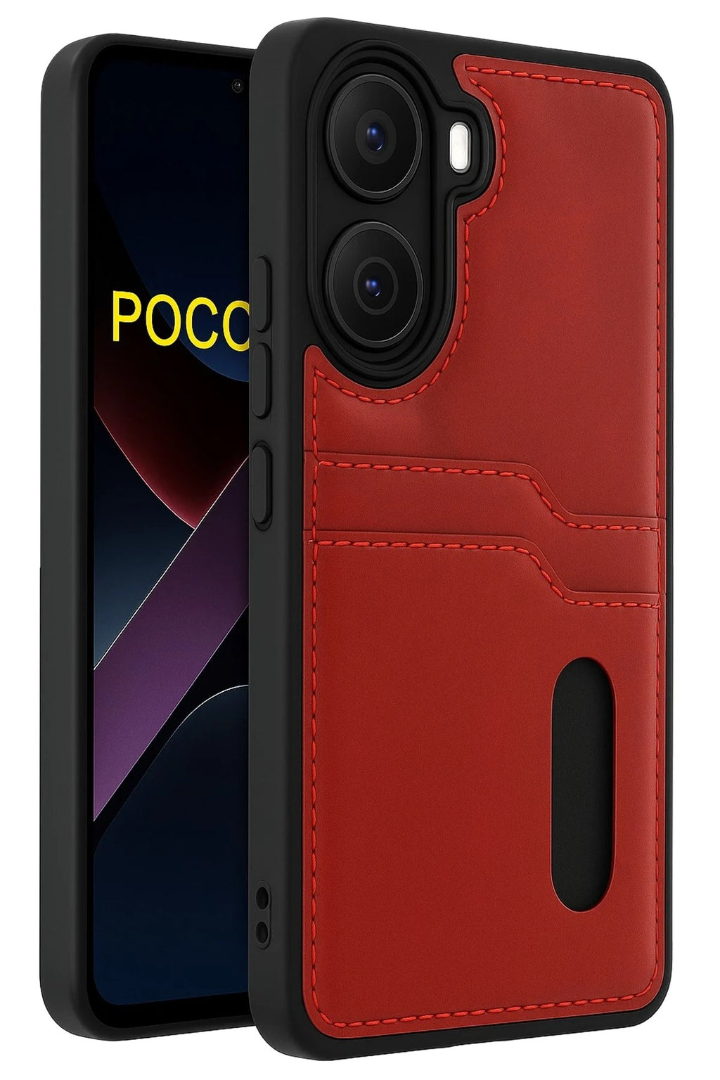 Mey İthalat® Poco X7 Pro Kılıf Sara Kartvizitli Deri Kılıf - Kırmızı